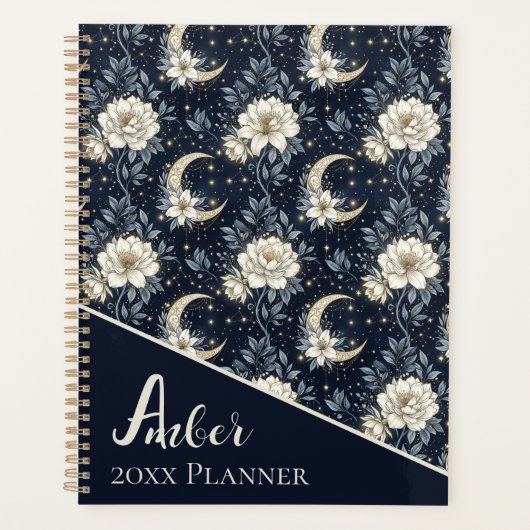 Middennacht Hemelse Bloem- en Halvemaanontwerp Planner (Voorkant)
