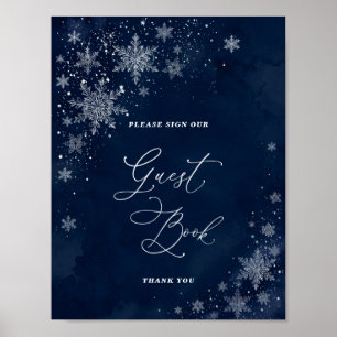 Middennacht Sneeuwvlokken Bruiloftsdienst Gastboek Poster