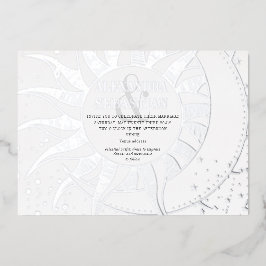 Middennachtsterren Maan Zon Hemelse Trouw Zilver Folie Uitnodiging