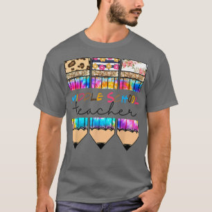 Middenschool leraar Lopard Tie Dye Pencil Terug T-shirt