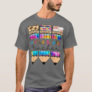 Middenschool leraar Lopard Tie Dye Pencil Terug T-shirt