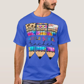 Middenschool leraar Lopard Tie Dye Pencil Terug T-shirt