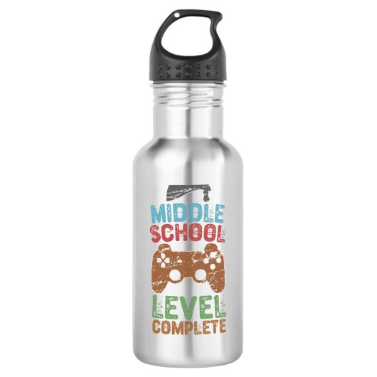 Middenschoolniveau voltooid - Afstuderen cadeau Waterfles (Voorkant)