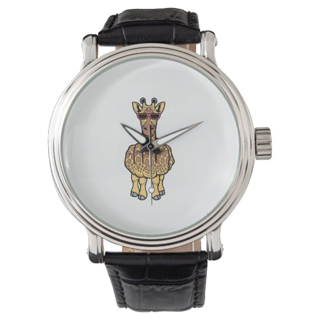 Middenvinger Giraffe Funny Offensive Rude Safari Horloge (Voorkant)
