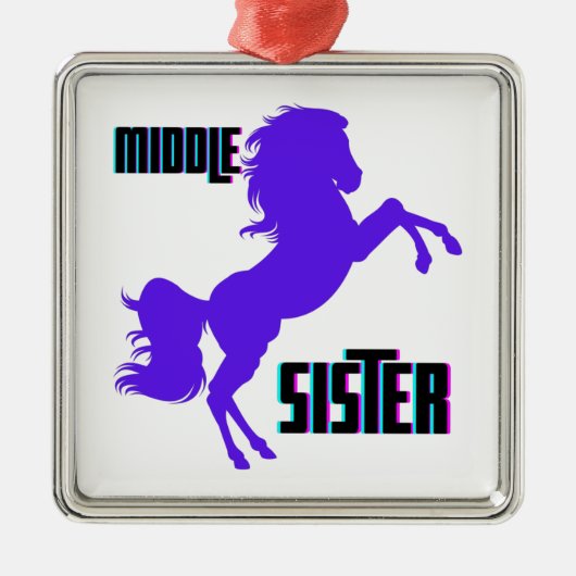 Middenzuster Paarse Pony Metalen Ornament (Voorkant)