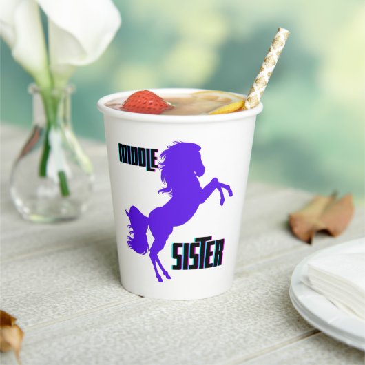 Middenzuster Paarse Pony Papieren Bekers (Insitu)