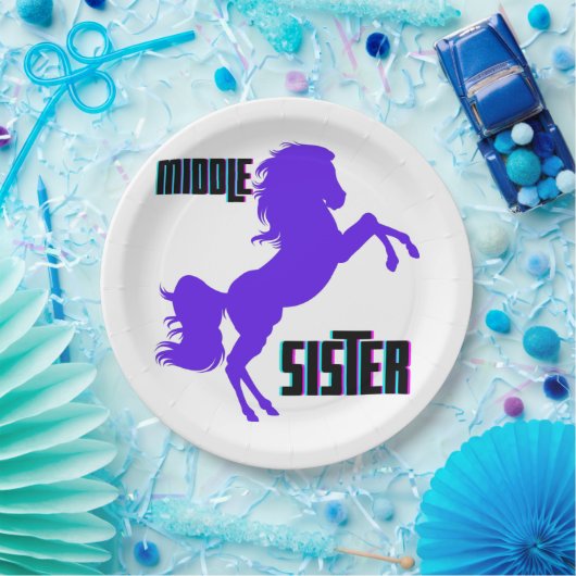 Middenzuster Paarse Pony Papieren Bordje (Feest)