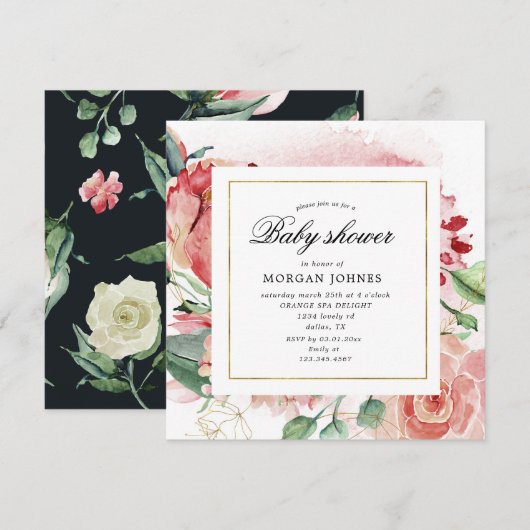 midderbloem floral square Baby shower (Voorkant / Achterkant)