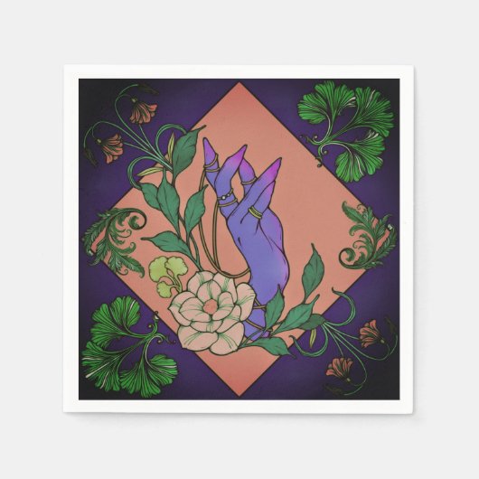 “Middernacht Aanbod” – Botanische Hand & Bloem Servet (Voorkant)