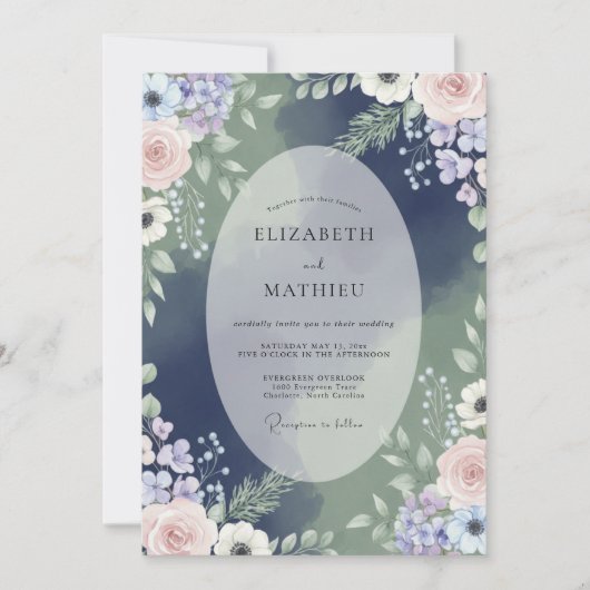 Middernacht Amethyst Hydrangea Eucalyptus Bruiloft Kaart (Voorkant)