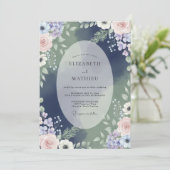 Middernacht Amethyst Hydrangea Eucalyptus Bruiloft Kaart (Staand voorkant)