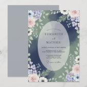 Middernacht Amethyst Hydrangea Eucalyptus Bruiloft Kaart (Voorkant / Achterkant)