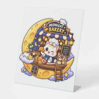 Middernacht Backkerij Cute Kawaii Kat Backkerij Na Reclamebord Met Voetstuk