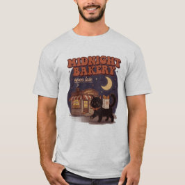 Middernacht Bakkerij Shirt, Cute Zwarte Kat Tee T-shirt