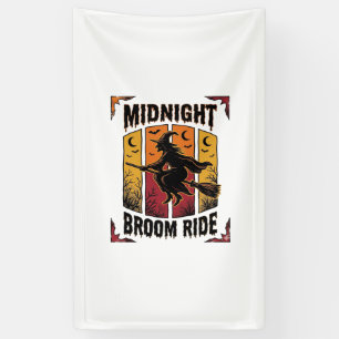 Middernacht Bezemrit Vintage Heks Halloween Grafis Spandoek