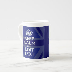 Middernacht Blau Keep Calm Met Uw Tekst Union Jack Porselein Kop