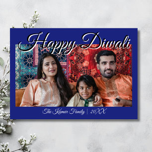 Middernacht Blau Luxe Foto Gelukkig Diwali Groet Feestdagenkaart