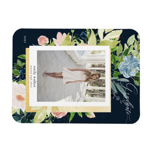 middernacht blauw blozen Foto Afstuderen Kaart M Magneet (Horizontaal)