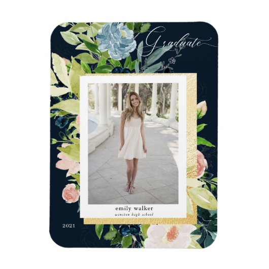 middernacht blauw blozen Foto Afstuderen Kaart M Magneet (Verticaal)