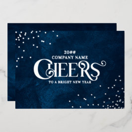 Middernacht Blauw Elegant Kerst Nieuwjaar Gelukwen Folie Feestdagenkaart