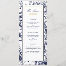 Middernacht Blauw & Gouden Bloem Bruiloftsmenu Kaa Menu