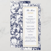 Middernacht Blauw & Gouden Bloem Bruiloftsmenu Kaa Menu (Voorkant / Achterkant)