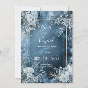 Middernacht Blauw Gouden Frame Mat Winter Bloemmot Kaart