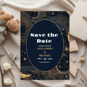 Middernacht Blauw Gouden Hemelse Bruiloft Save The Date
