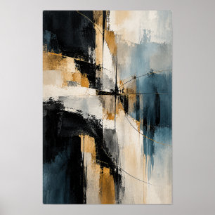 Middernacht Blauw Gouden Passage Abstracte Wandkun Poster