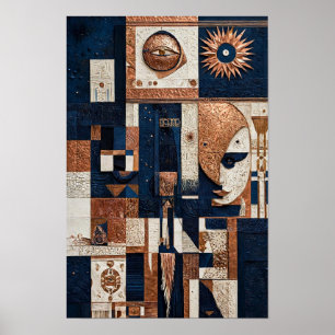Middernacht Blauw Koperen Totem - 3D Ivoor Poster