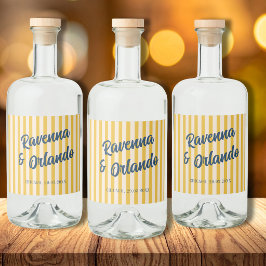 Middernacht Blauw Retro Gedempte Perzik Streep Bru Likeurfles Etiket