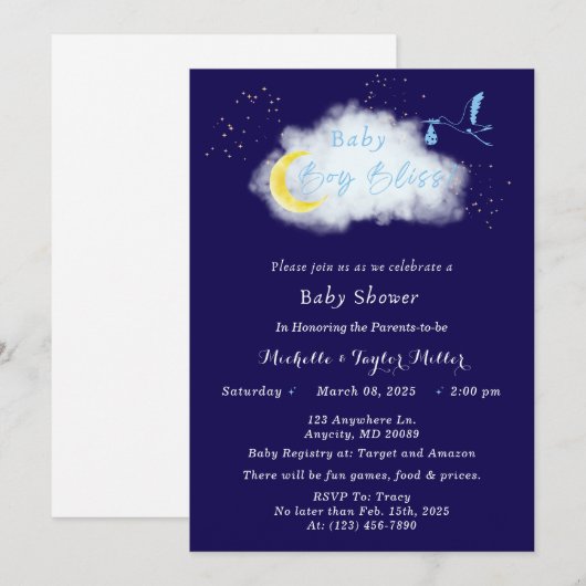 Middernacht Blauw Sterrenlicht Baby Jongen Geluk O Kaart (Voorkant / Achterkant)