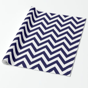 Middernacht Blauw Wit XL Chevron ZigZag Patroon Cadeaupapier