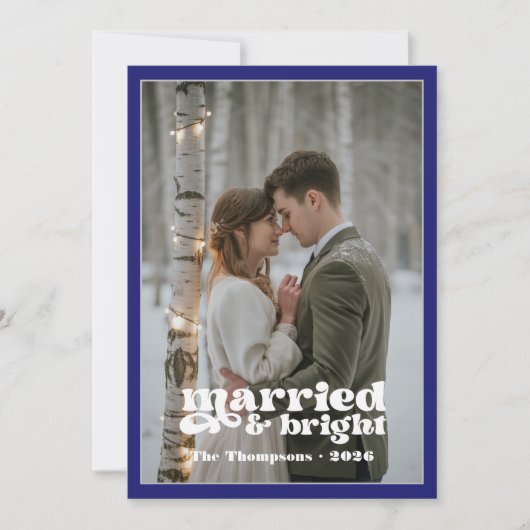 Middernacht Blauw & Zilver Nieuwgetrouwd Kerstmis Feestdagenkaart (Voorkant)