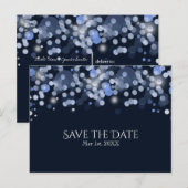 Middernacht Blauwe Bokeh Lichten Trouw Save the Da Aankondigingskaart (Voorkant / Achterkant)