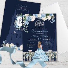 Middernacht Blauwe Cinderella Prinses Quinceañera Kaart