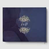 Middernacht Blauwe Gotische Bloemrozen Bruiloft Gastenboek (Achterkant)