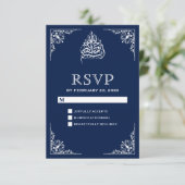 Middernacht Blauwe Islamitische Moslim Huwelijks R RSVP Kaartje (Staand voorkant)