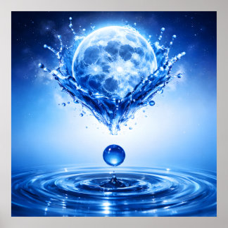 Middernacht Blauwe Maan Vloeibare Spetters Poster