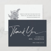 Middernacht Blauwe Minimaal Moderne Script Bruidsm Bedankkaart (Voorkant / Achterkant)