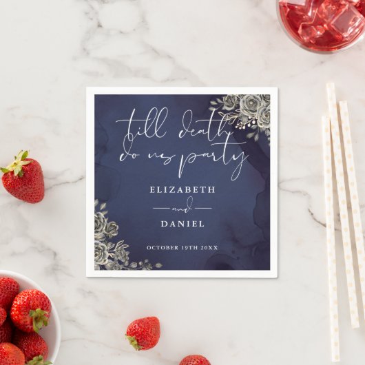 Middernacht Blauwe Rozen Florale Gotische Bruiloft Servet (Insitu)