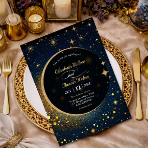 Middernacht Blauwe Sterren Maan hemels Trouwring H Kaart