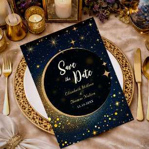 Middernacht Blauwe Sterren Maan hemels Trouwring H Save The Date