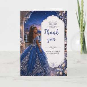 Middernacht Blauwe Sweet 16 Prinsessen Tuin Bedankkaart