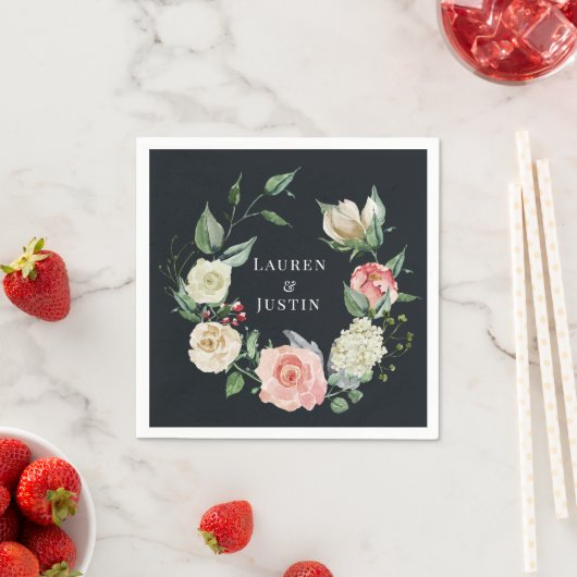 middernacht bloeiende bloemige Monogram servet (Insitu)