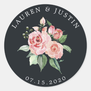 middernacht bloem elegante bloemige monogram Stick Ronde Sticker