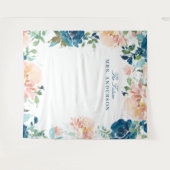 Middernacht Bloemen Navy Bloem Bruidsachtergrond Wandkleed (Voorkant (horizontaal))