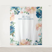 Middernacht Bloemen Navy Bloem Bruidsachtergrond Wandkleed (Voorkant)