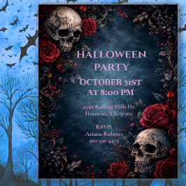 Middernacht Bloemenschedel Halloween-feest Kaart