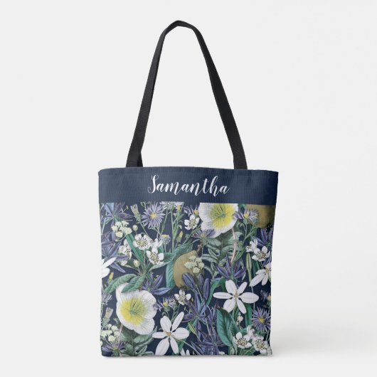 Middernacht Bloemige Vintage Botanische Douane Tas (Achterkant)
